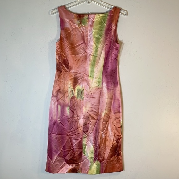 NWT. Ann Taylor 4 Watercolor Scoop Neck Sleeveless Satin Sheath Dress. - Picture 8 of 10
